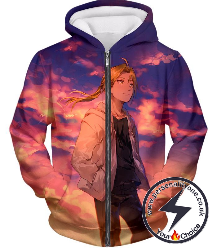 Fullmetal Alchemist Amazing Anime Hero Edward Elrich Fullmetal Alchemist Cool Promo Zip Up Hoodie